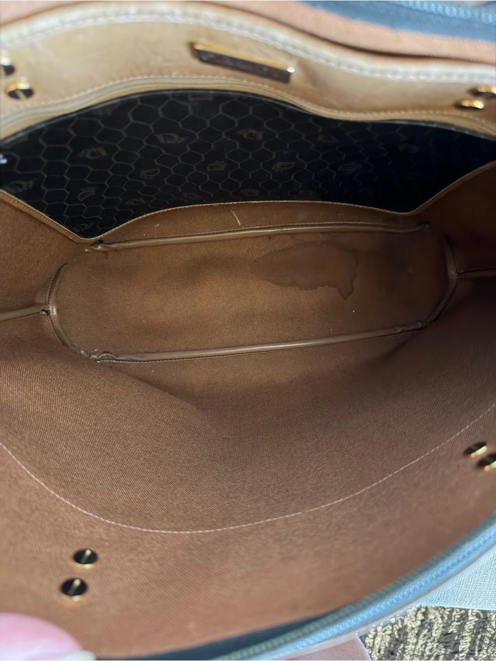 Dior Black Honeycomb & Tan Leather Vintage Tote, Long Wallet, Pouch & Scarf Set! - Picture 10 of 16